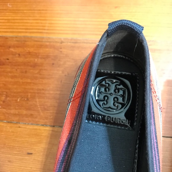 Tory Burch Logo Red Striped Sneaker Slip On Shoes - Picture 4 of 8